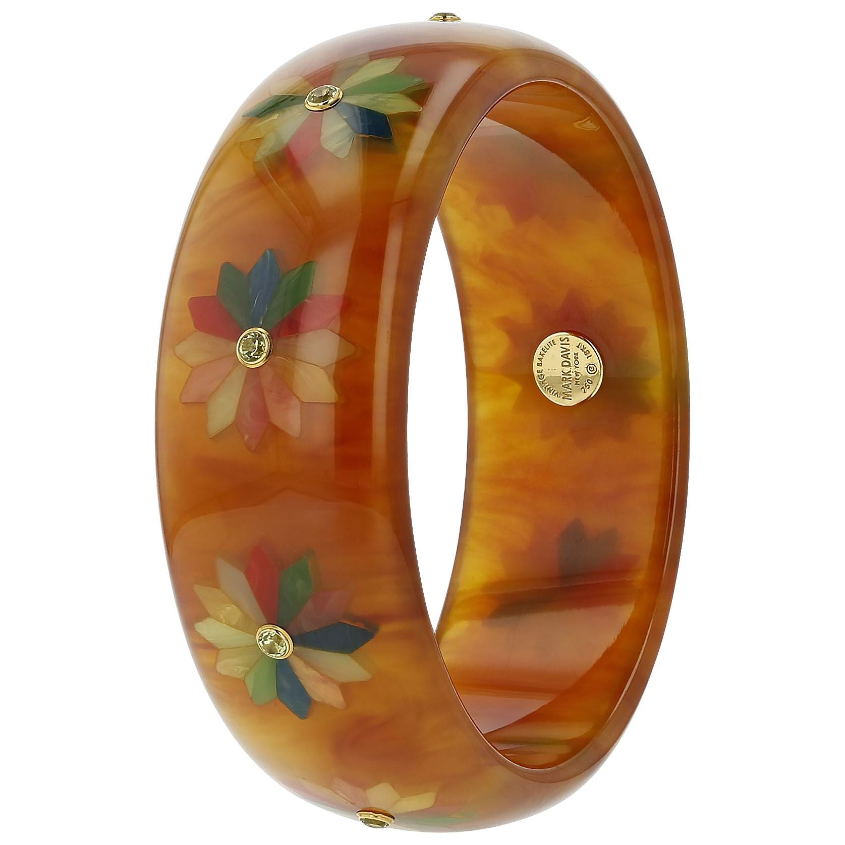 Floral Inlay Orange Bakelite Bracelet - MUSE Shop