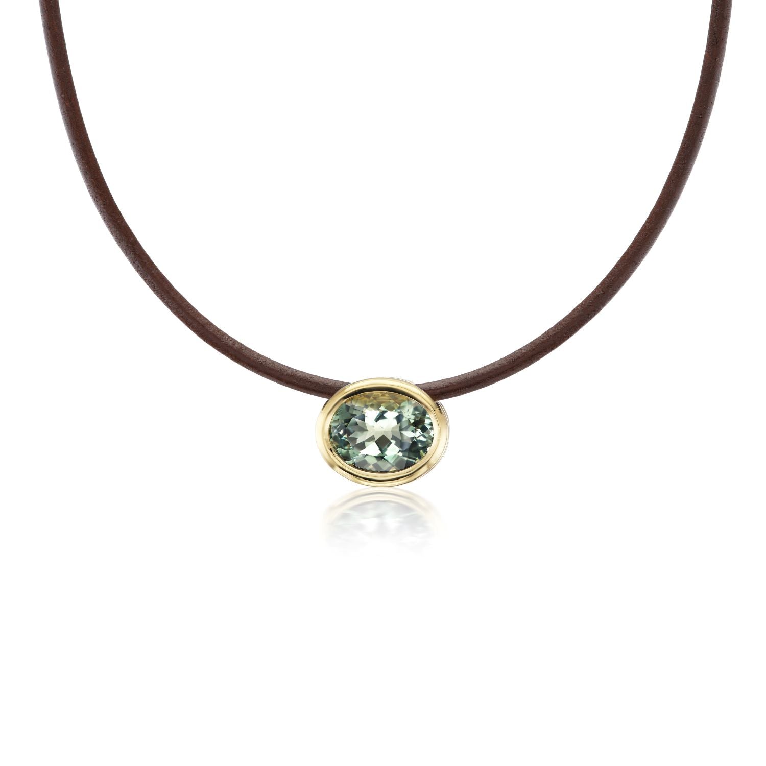 Green Amethyst Scuba Necklace with Brown Leather Cord - MUSE Shop