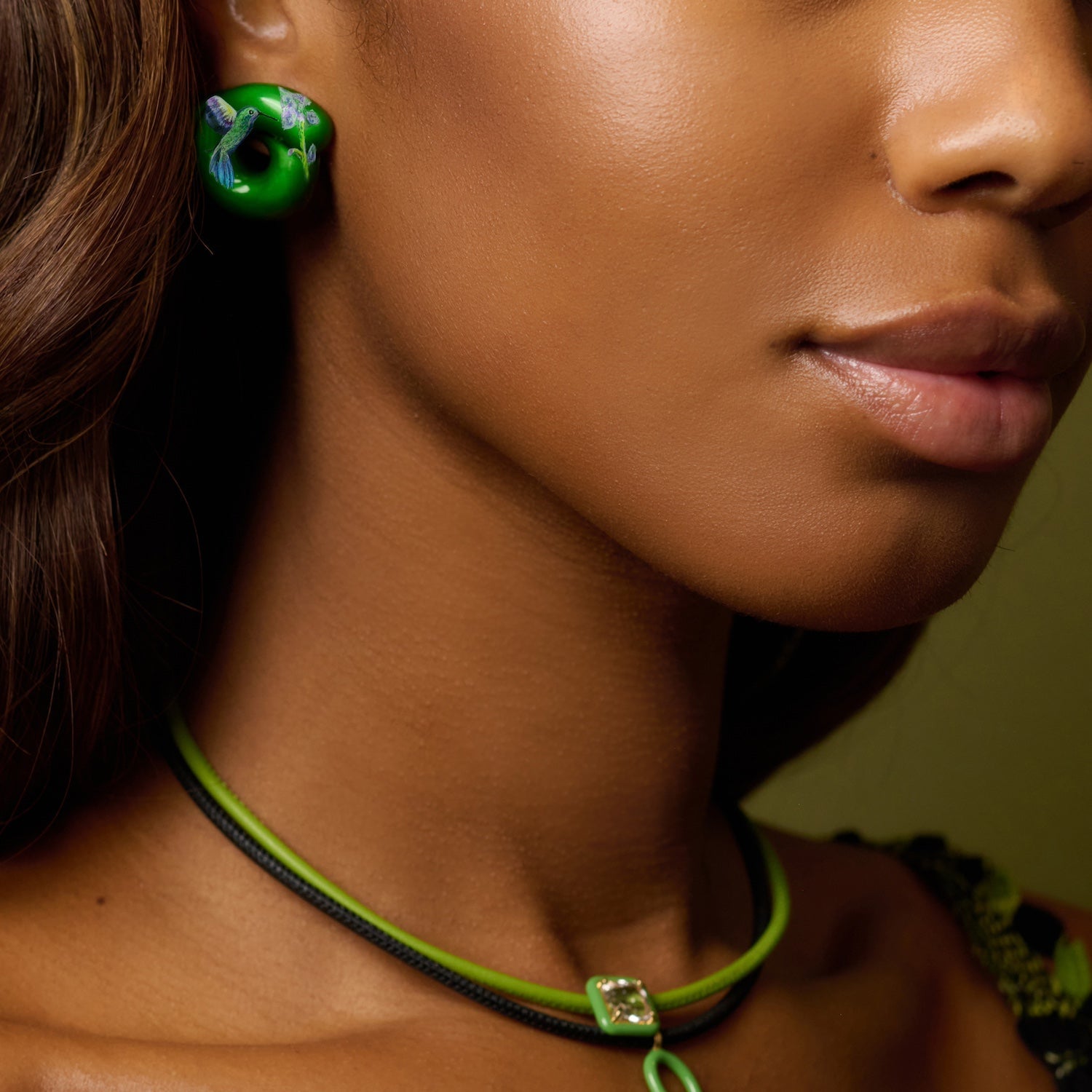 Green Enamel Hummingbird Tarallo Ring - MUSE Shop