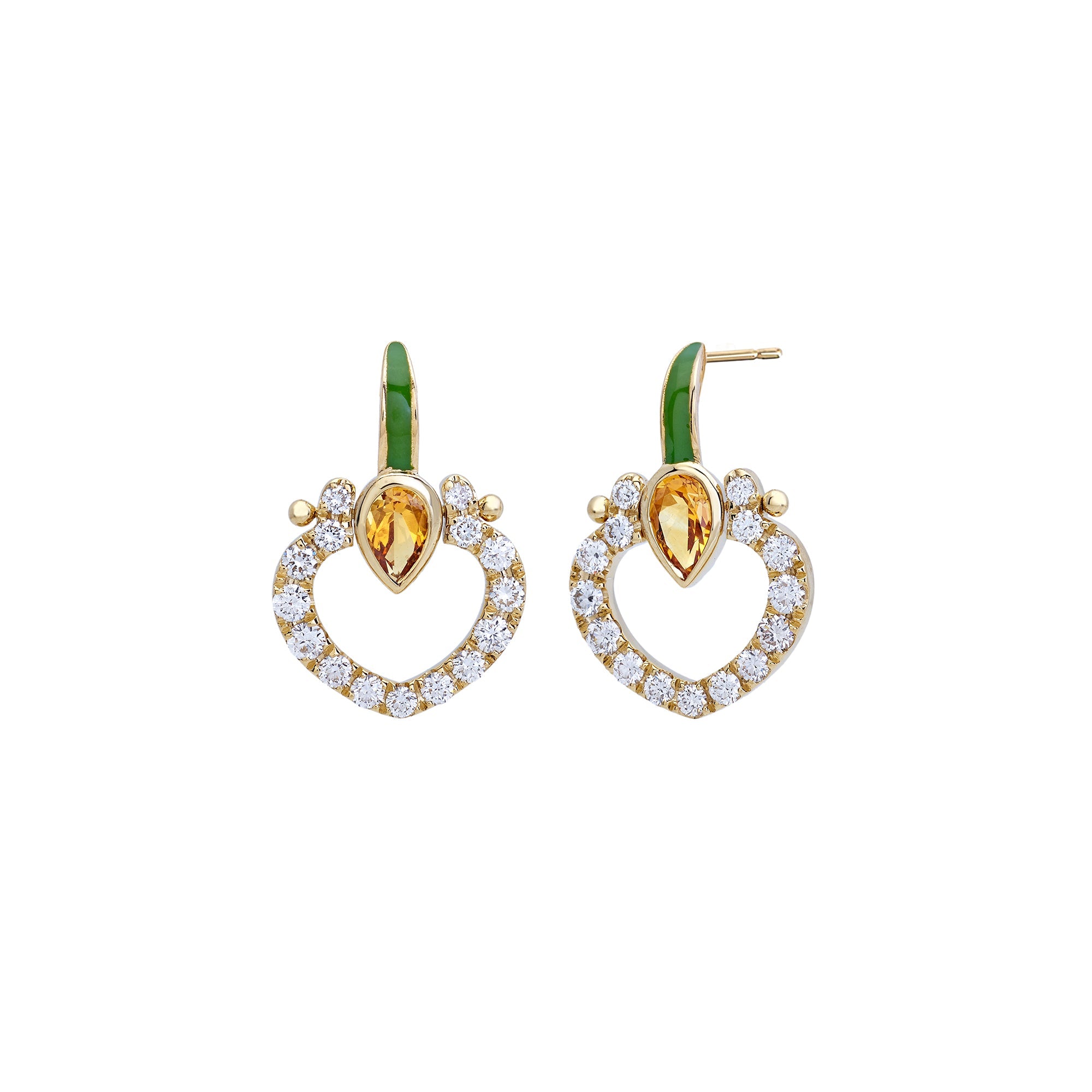 Green Enamel Love Hearts Earrings - MUSE Shop