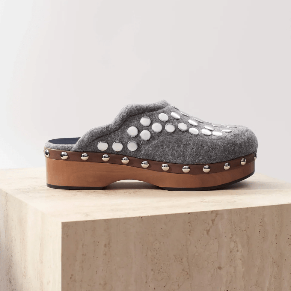 Grey Wool Melton Clogs - MUSE Shop