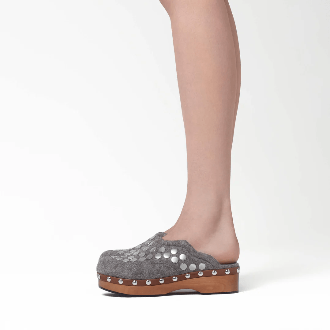 Grey Wool Melton Clogs - MUSE Shop