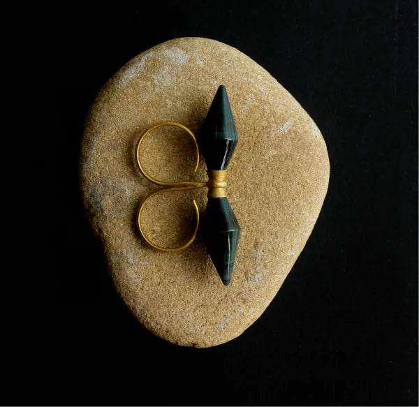 Blue Tiger's Eye Seed Vessel Ring in Yellow Gold