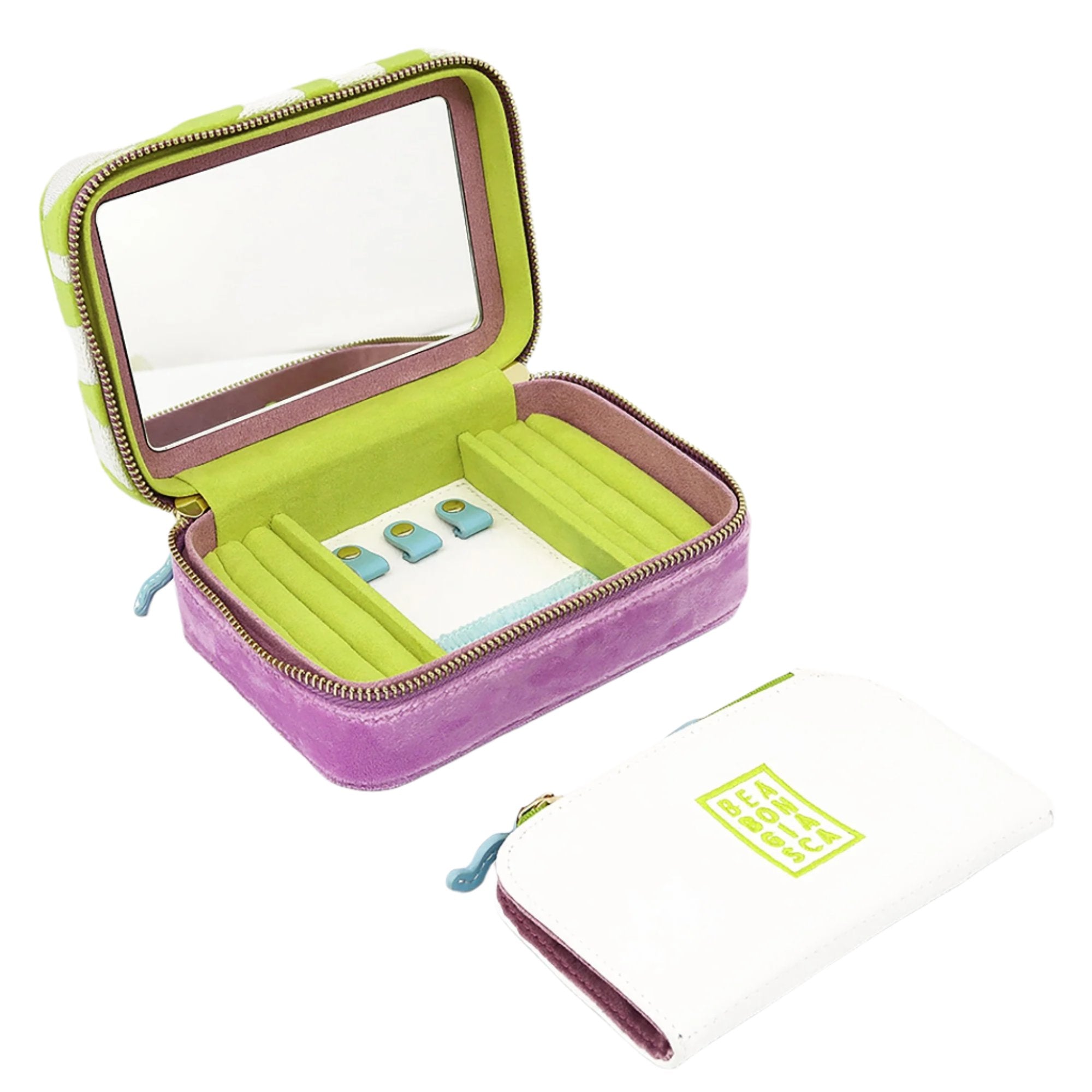 Lime Green, Blu Iris, & Wisteria Microsuede and Velour Jewelry Travel Zip Case - MUSE Shop