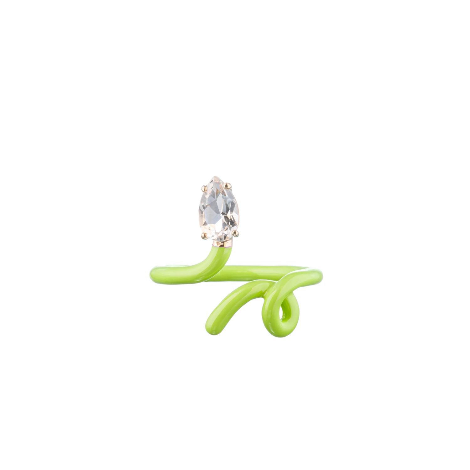 Lime Green & Rock Crystal Baby Tendril Vine RIng - MUSE Shop
