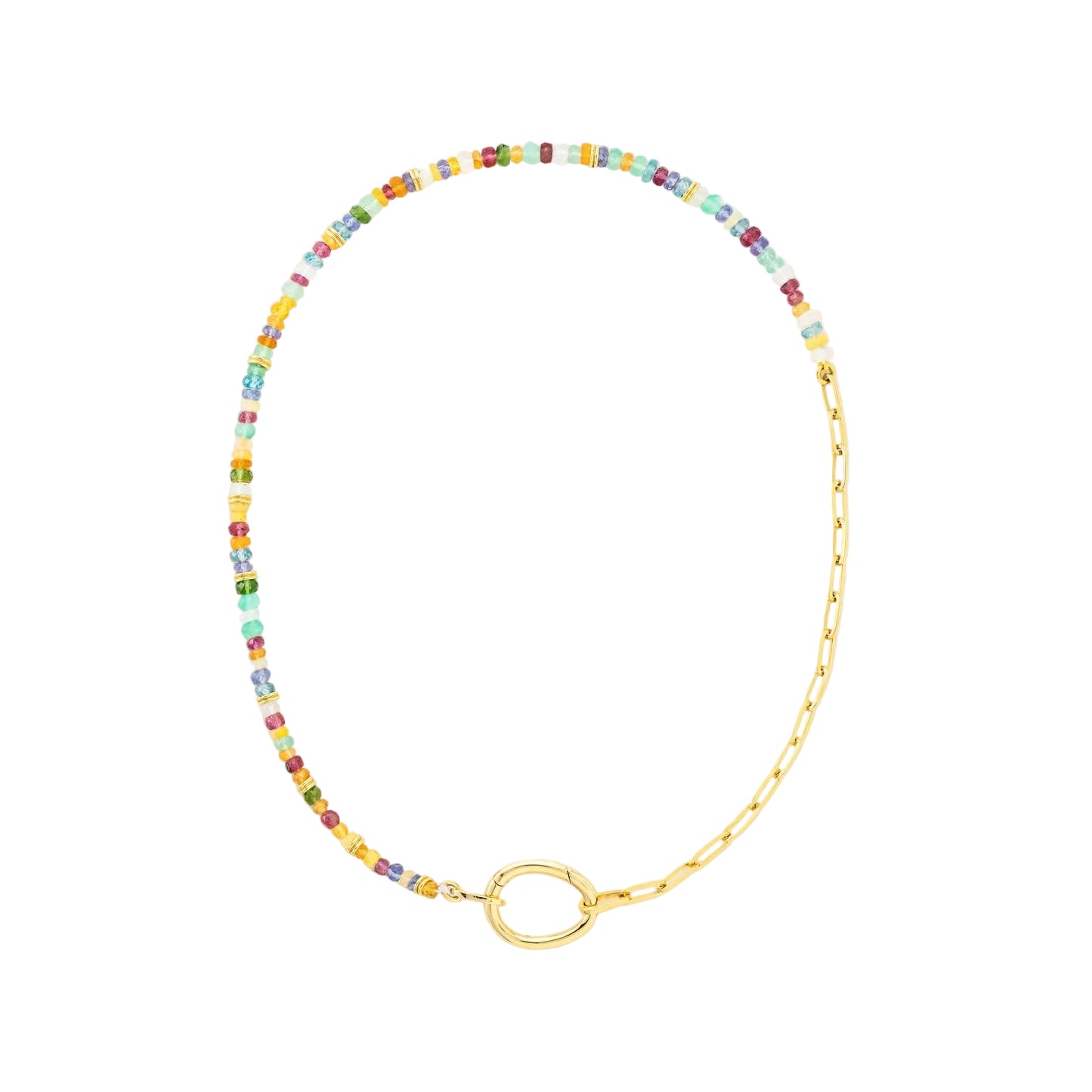 Short Lien Pierres Precious Stone Beaded Necklace in Yellow Gold