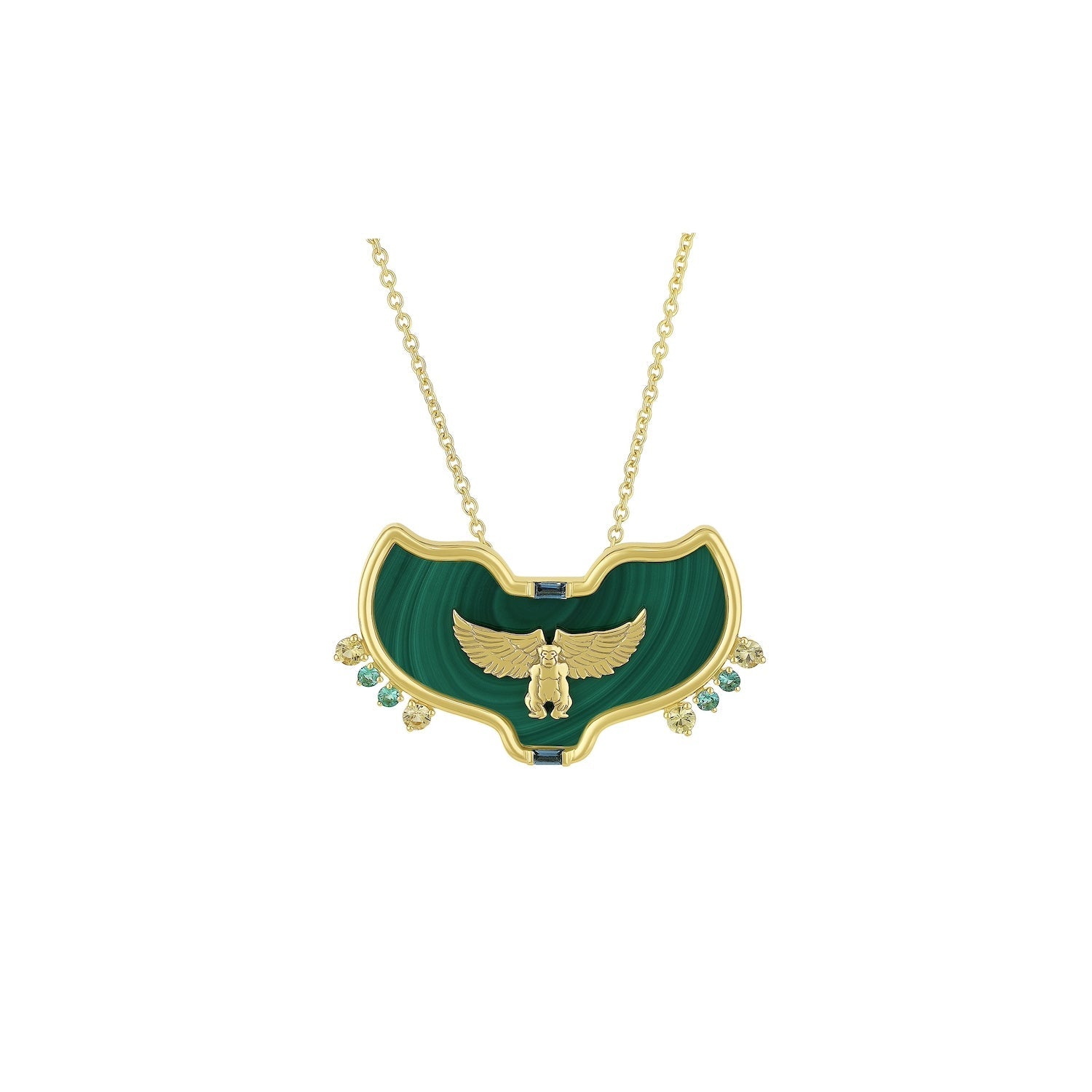 Malachite Flying Monkey Necklace in Yellow Gold - MUSE Shop