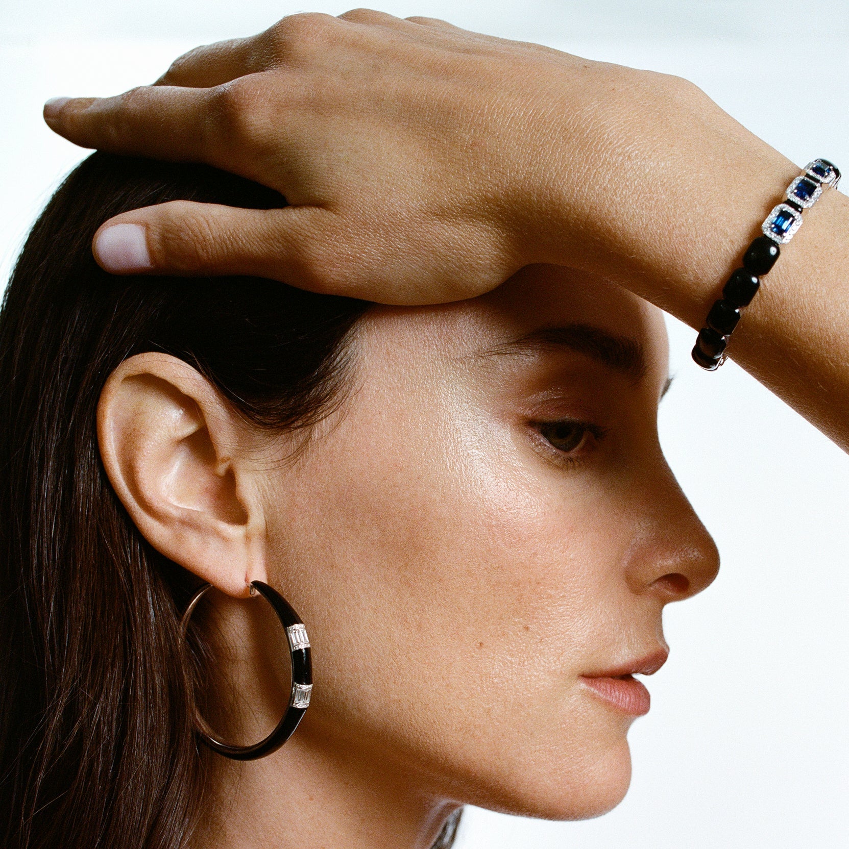 Blue Sapphire and White Diamond Enamel Oui Cuff in White Gold