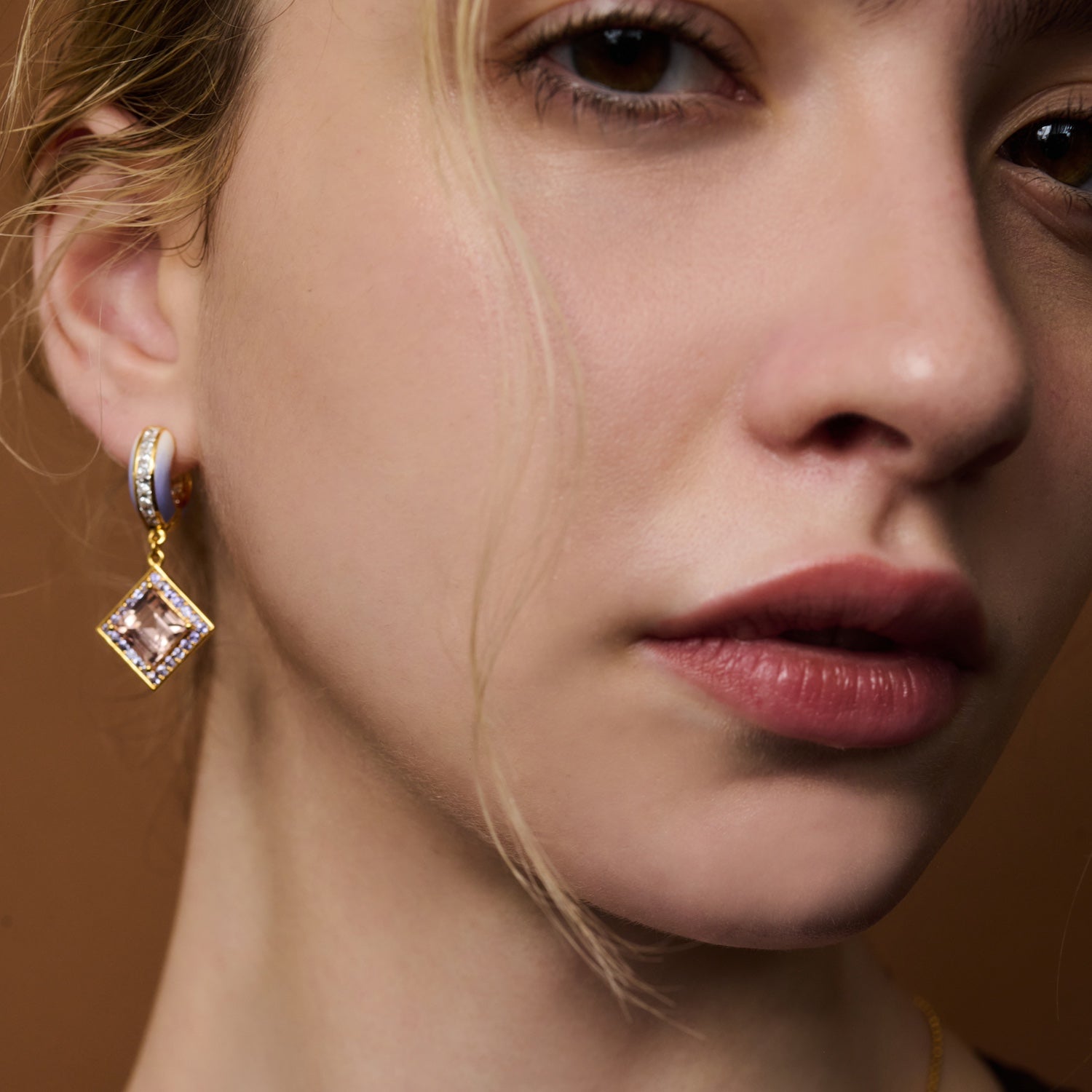 Morganite, Tanzanite, & Diamond Square Huggies - MUSE Shop