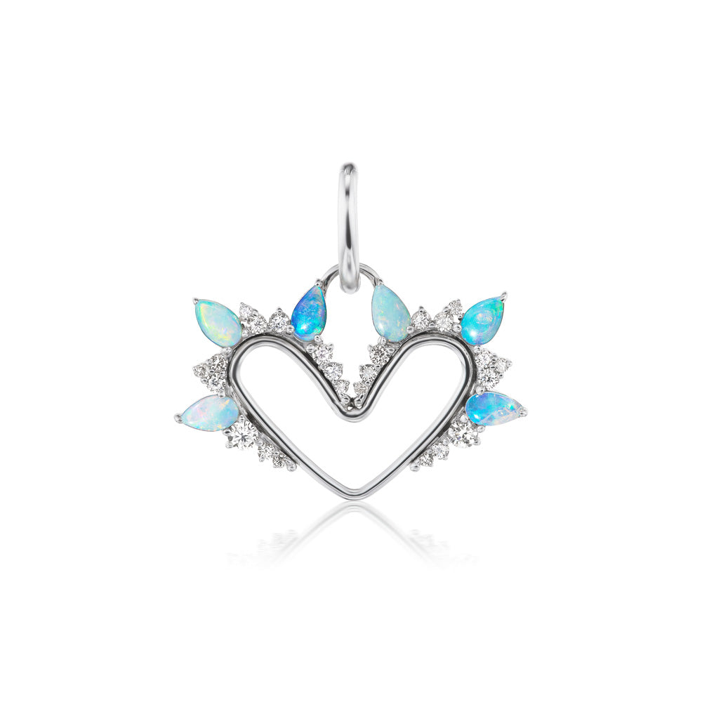 Opal and Diamond Heart Charm