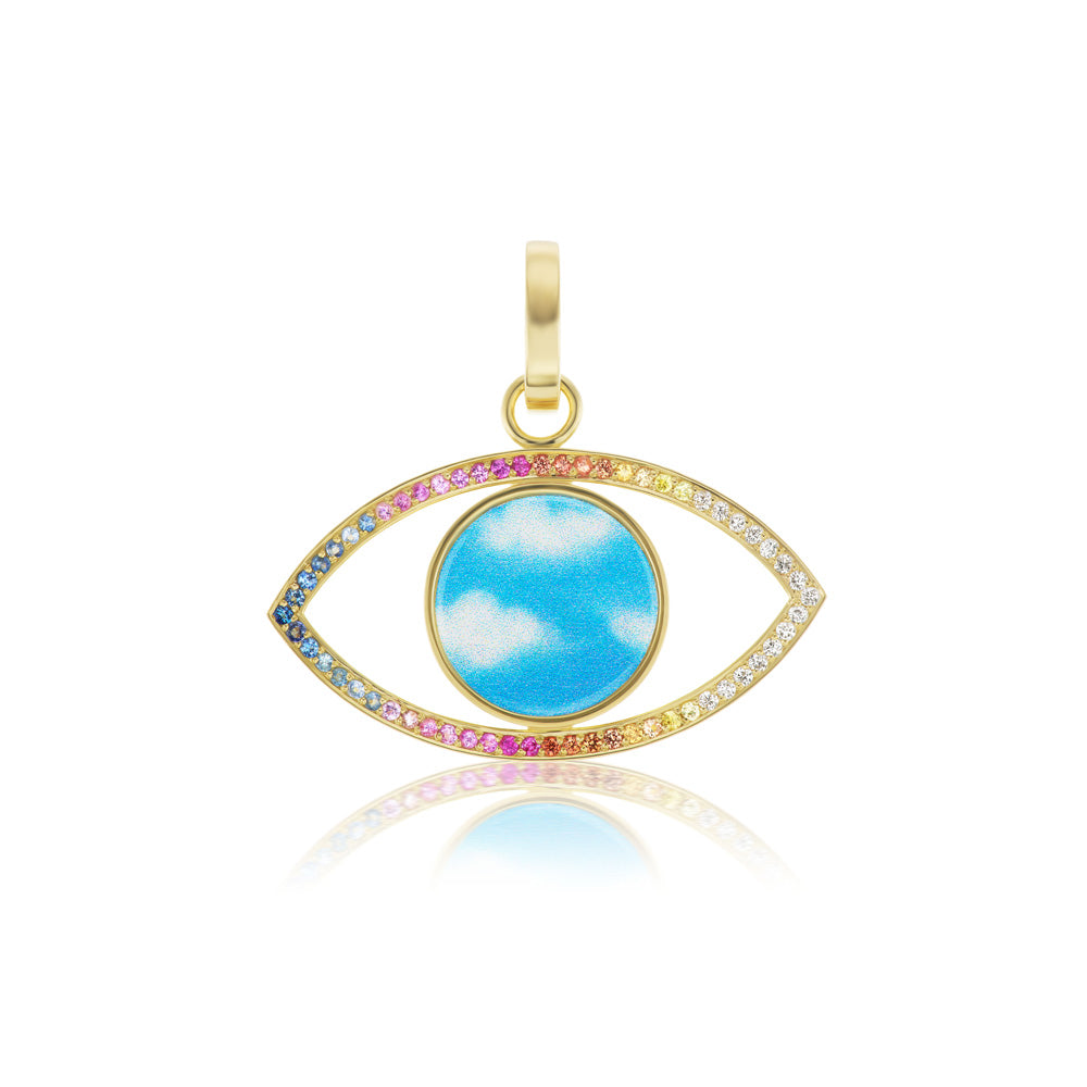 An Rainbow Cloud Eye Charm with sapphires set in Anna Maccieri Rossi yellow gold.