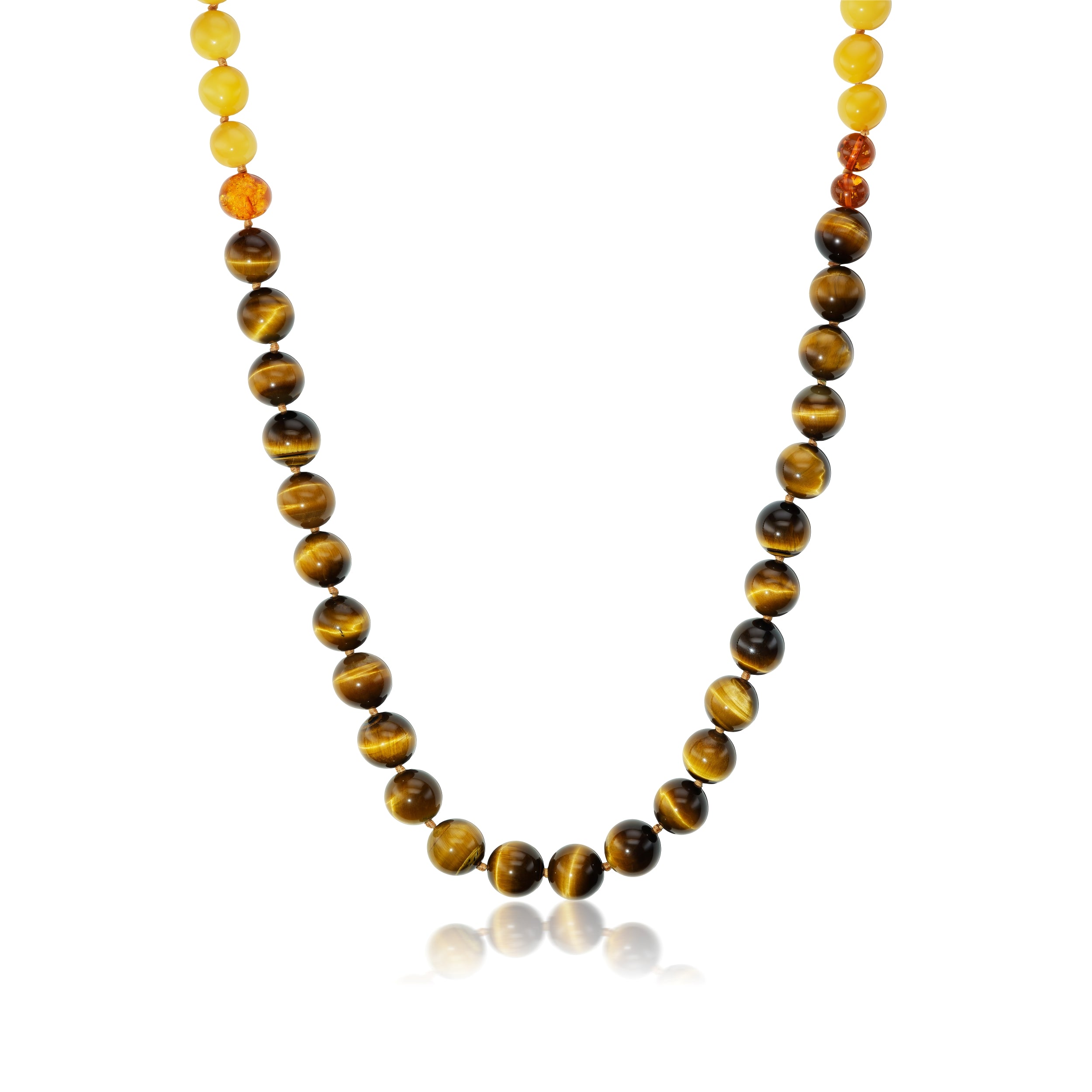 Mixed Beaded Amber, Honey Amber and Tiger Eye Necklace, No Clasp, 94 cm