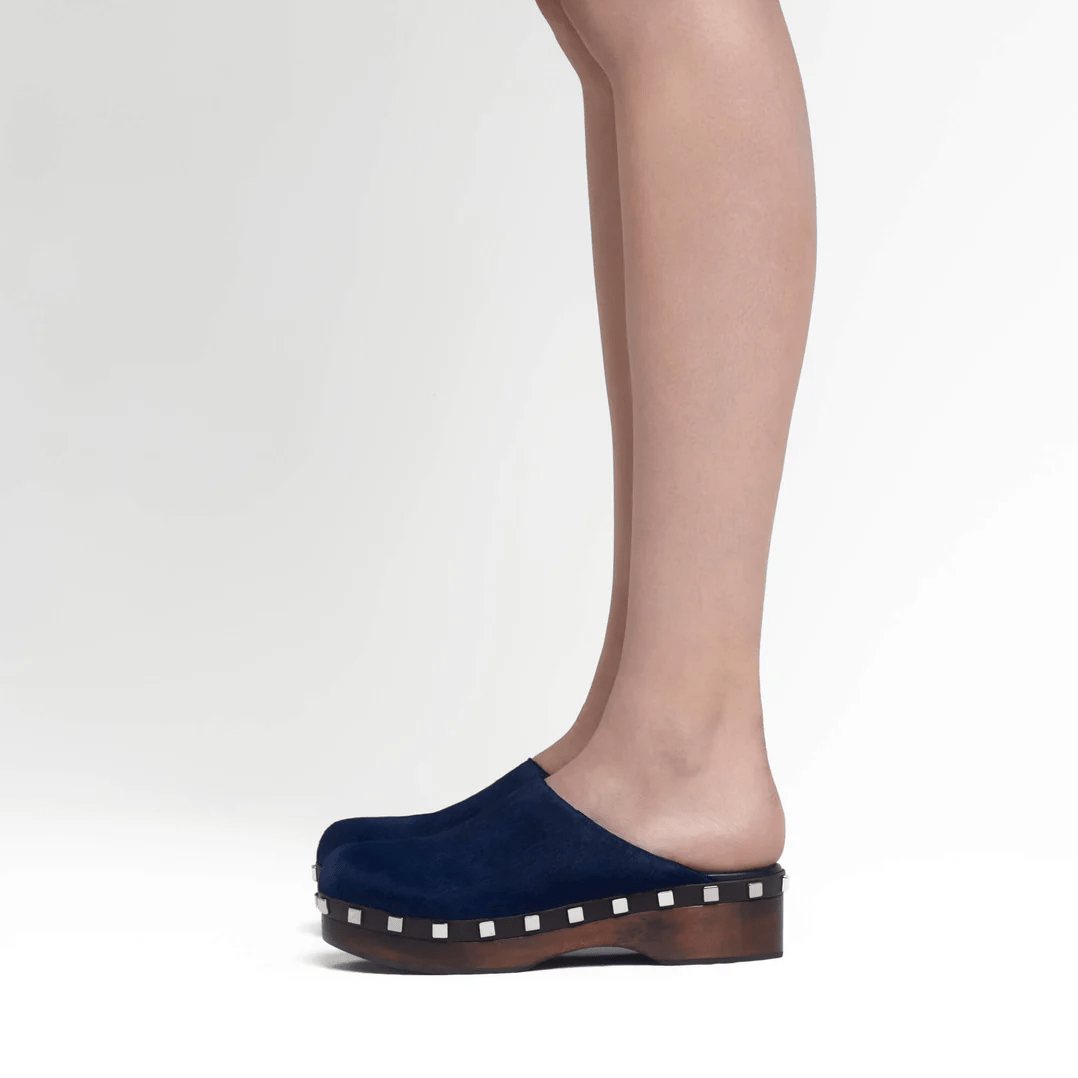 Navy Calf Leather Clogs - MUSE Shop