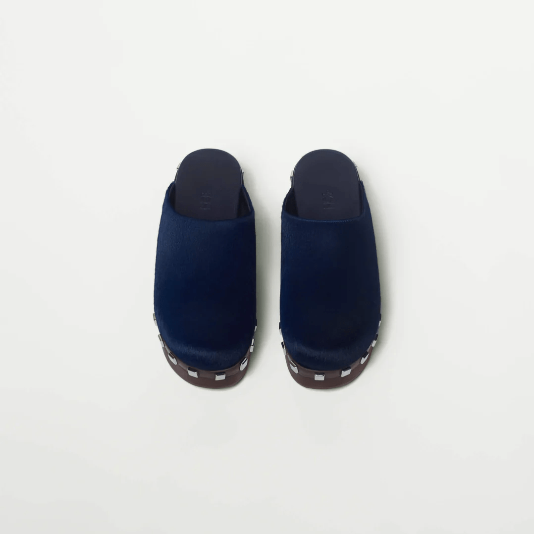 Navy Calf Leather Clogs - MUSE Shop