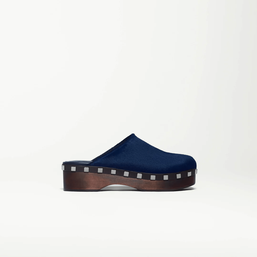 Navy Calf Leather Clogs - MUSE Shop