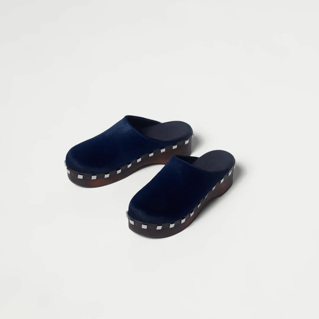 Navy Calf Leather Clogs - MUSE Shop