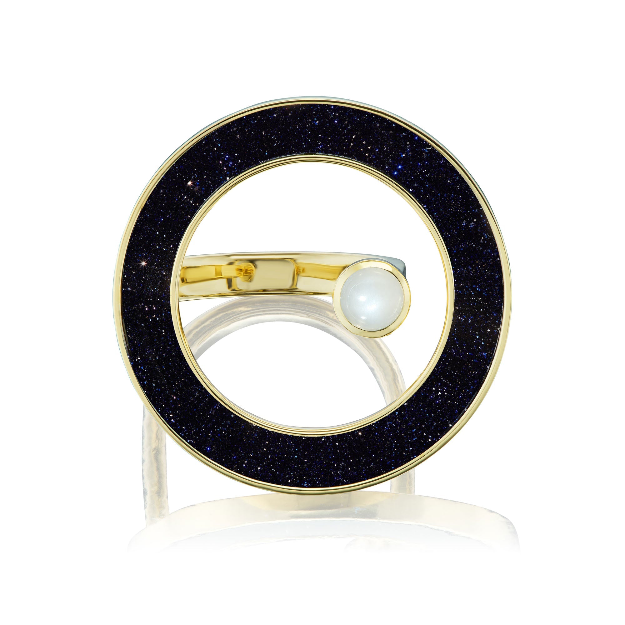 Ora Midnight Aventurine Open Circle Ring in Yellow Gold - MUSE Shop