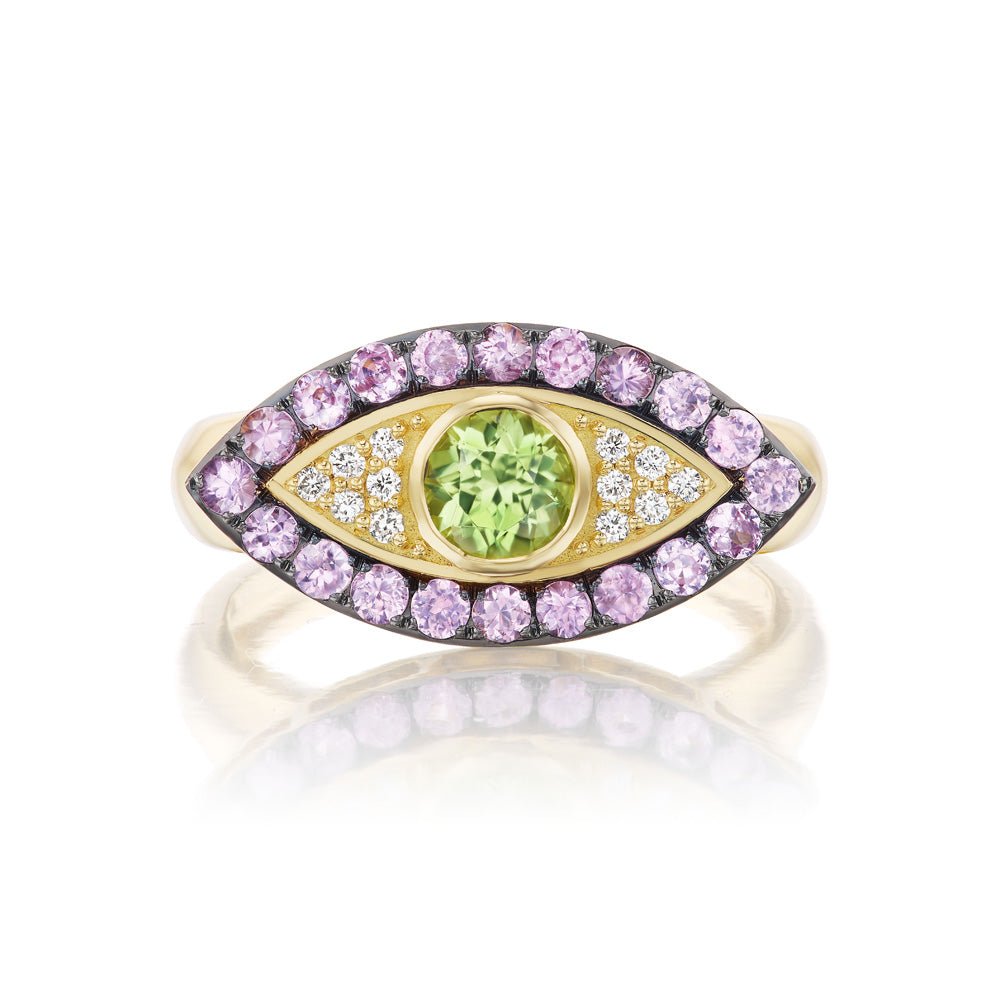 Pink Sapphire and Peridot Evil Eye Ring - MUSE Shop