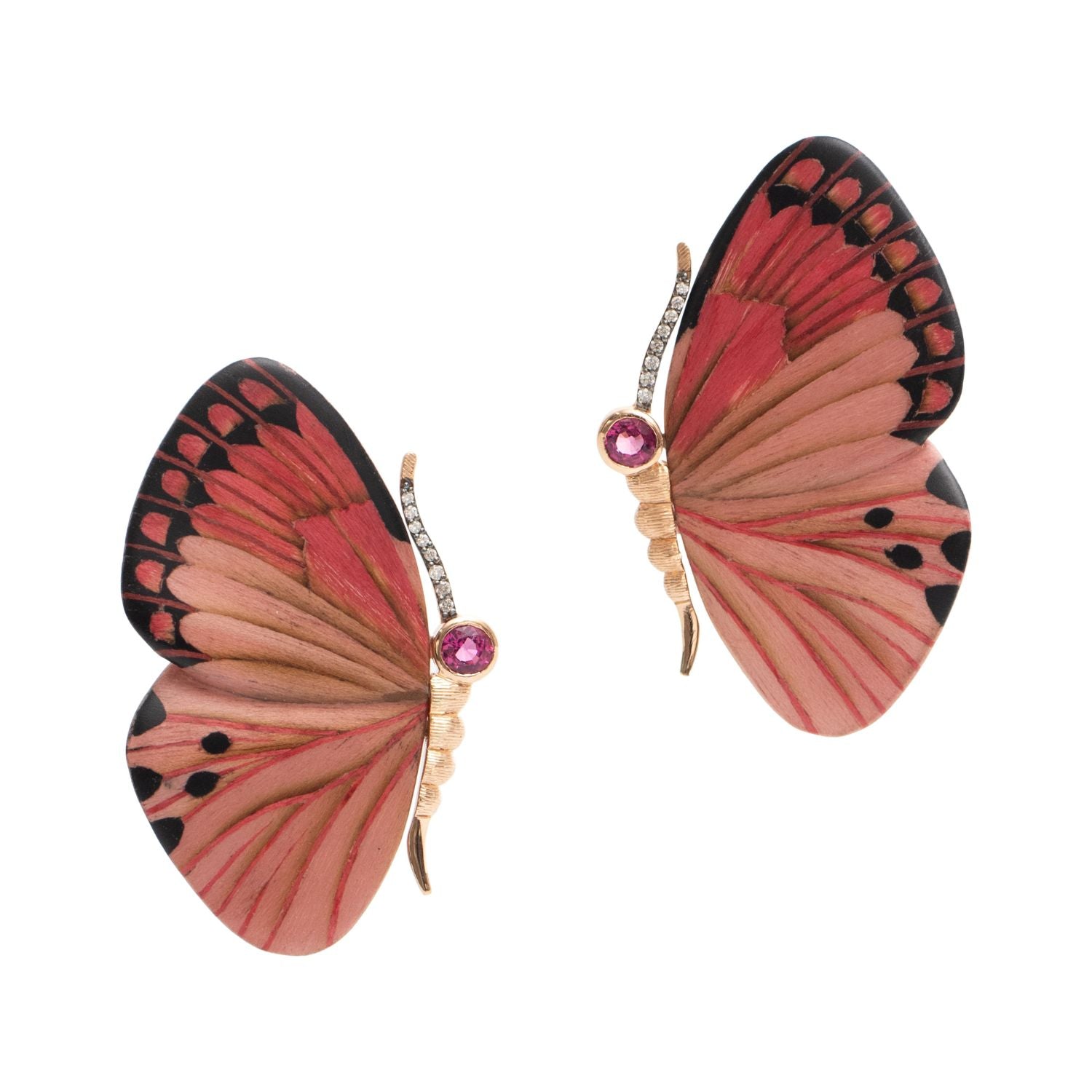 Pink Tourmaline Butterfly Marquetry Earrings - MUSE Shop