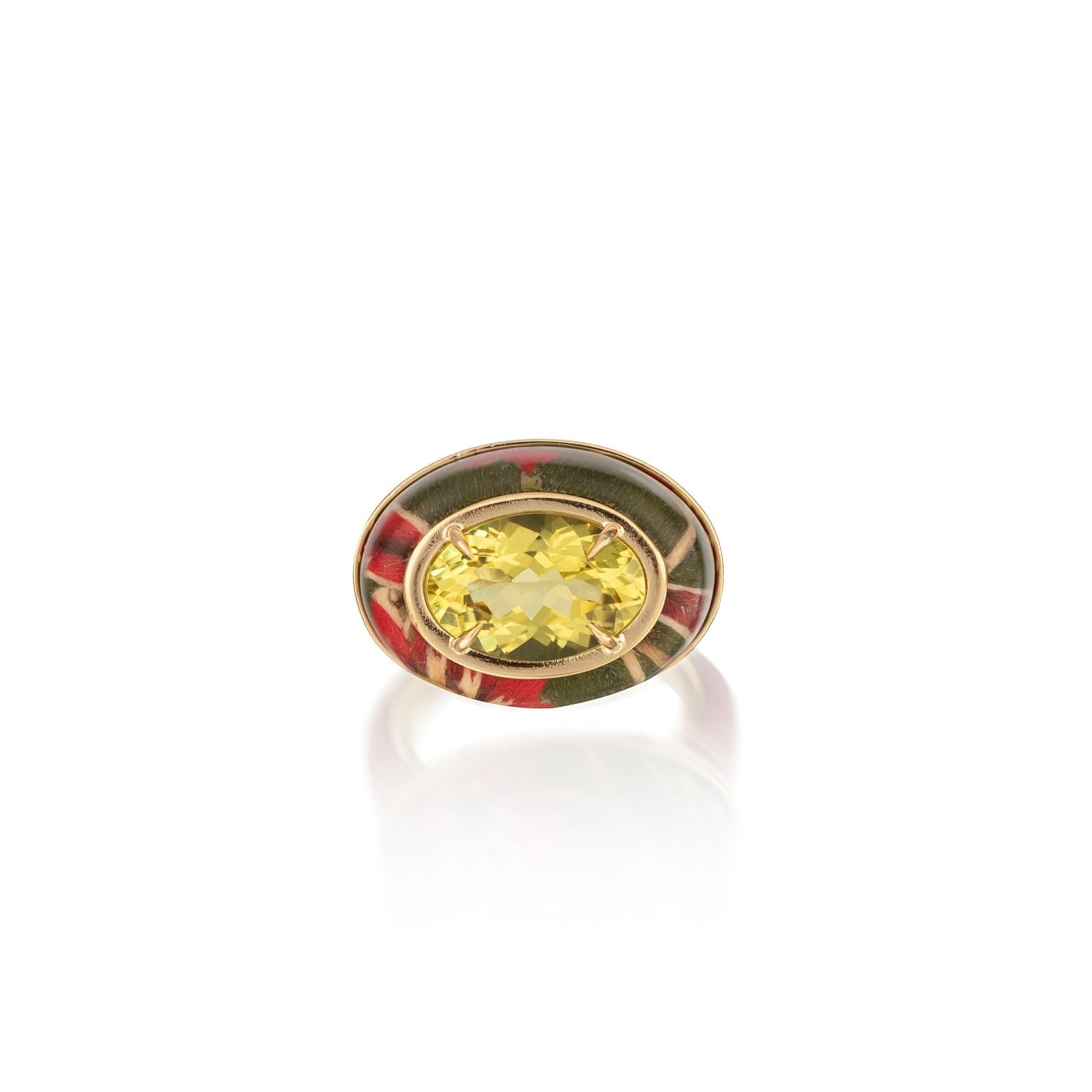 Red and Green Marquetry Ring with Peridot - MUSE Shop