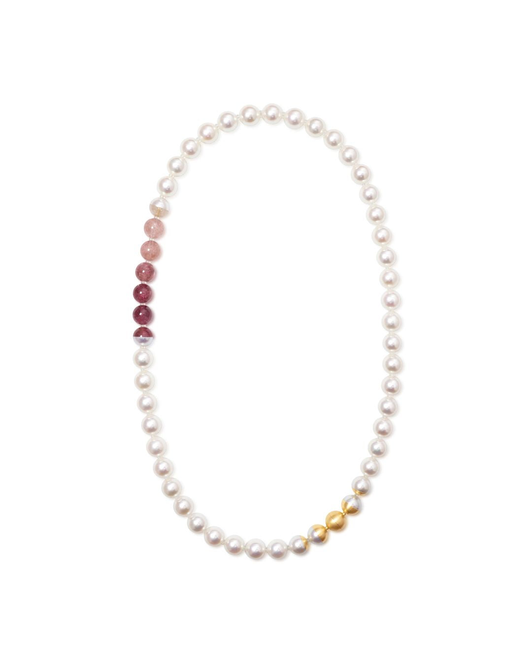 Akoya Pearl and Tourmaline Sectional Necklace with Yellow Gold