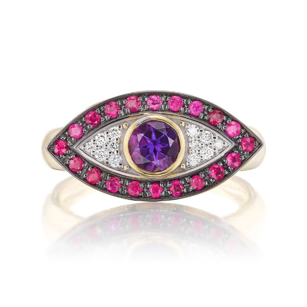 Ruby and Amethyst Evil Eye Ring - MUSE Shop
