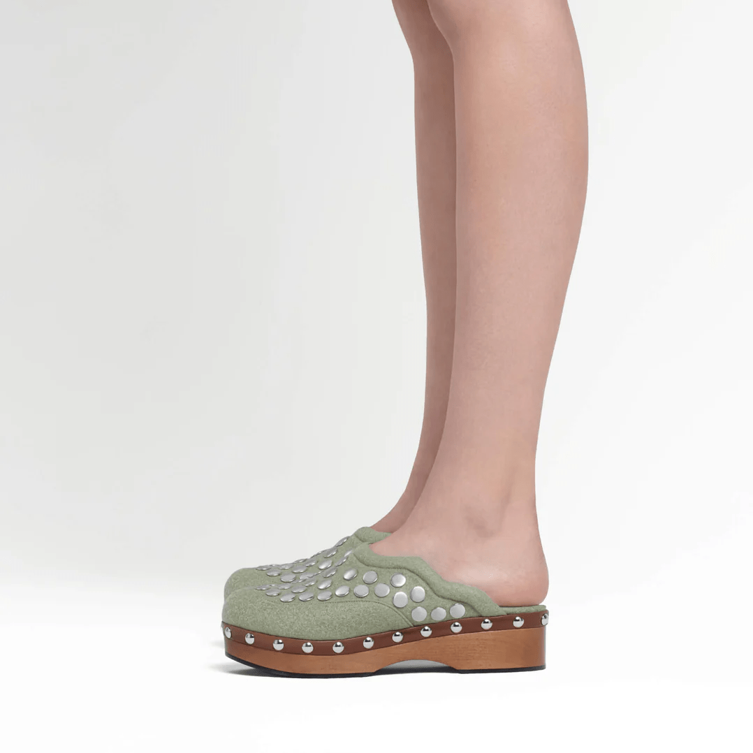 Sage Green Wool Melton Clogs - MUSE Shop