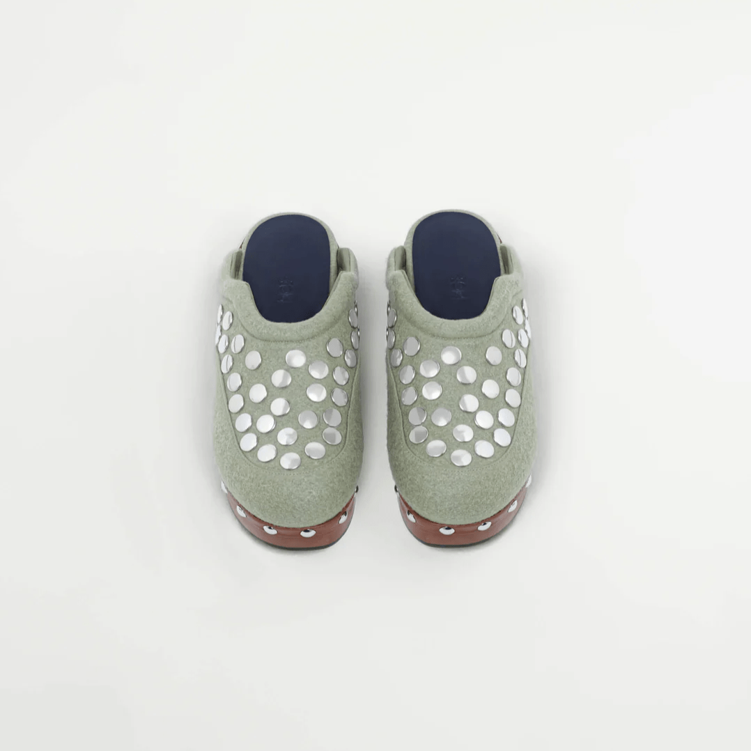 Sage Green Wool Melton Clogs - MUSE Shop