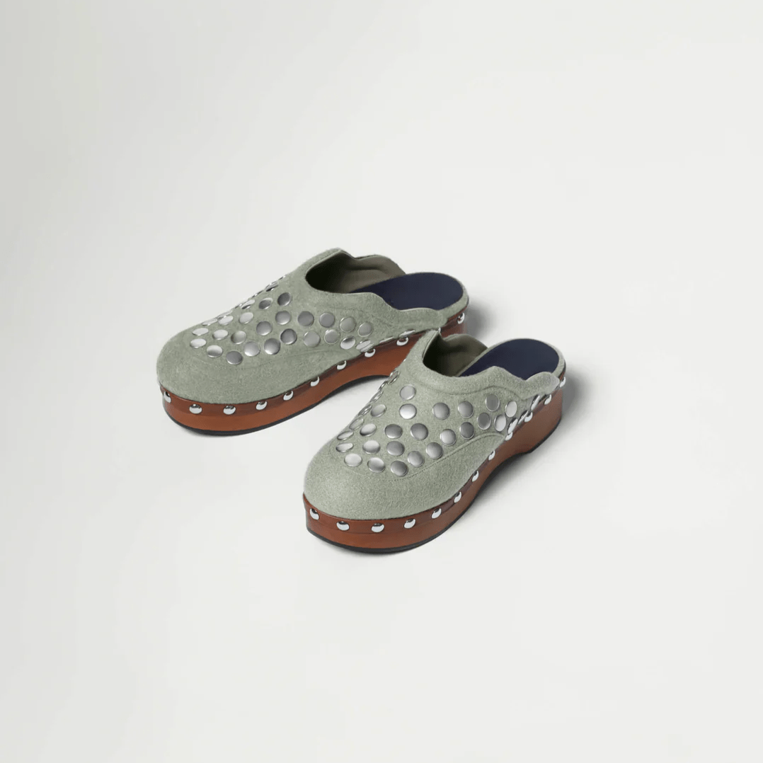 Sage Green Wool Melton Clogs - MUSE Shop