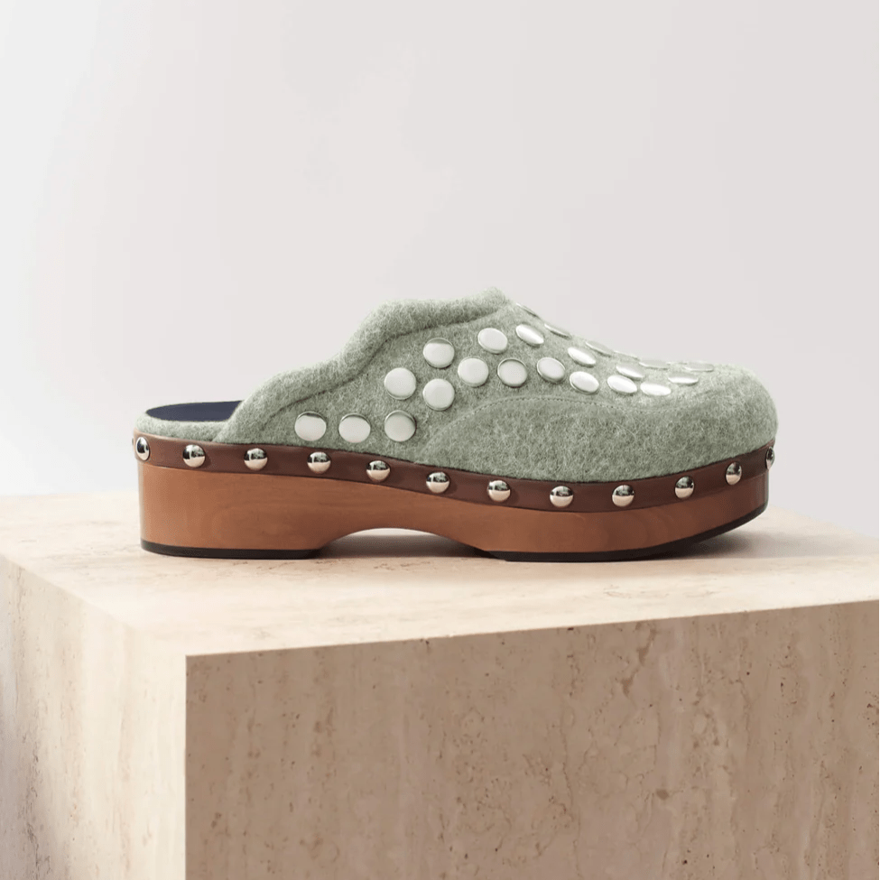 Sage Green Wool Melton Clogs - MUSE Shop