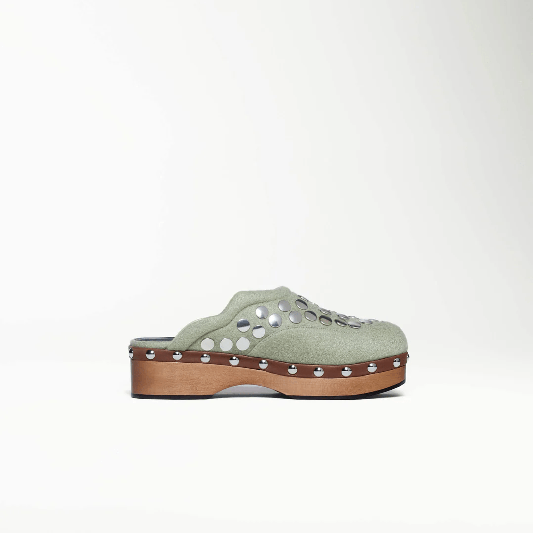 Sage Green Wool Melton Clogs - MUSE Shop