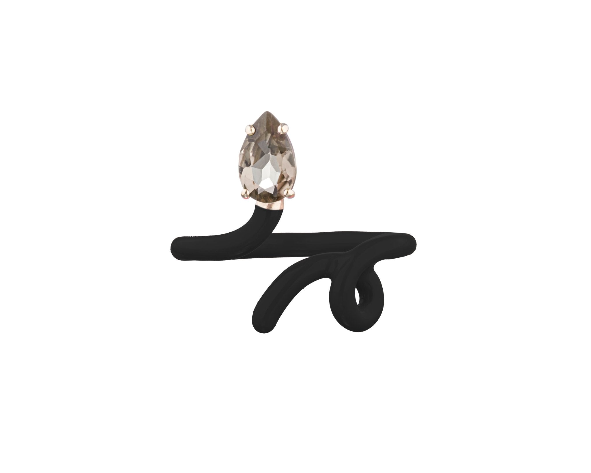 Smoky Quartz & Black Drop Baby Tendril Vine Ring - MUSE Shop