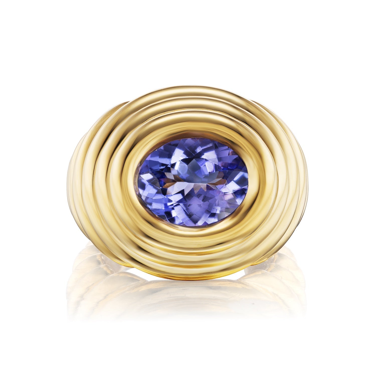 Tanzanite Ripple Pinky Ring in Yellow Gold - MUSE Shop