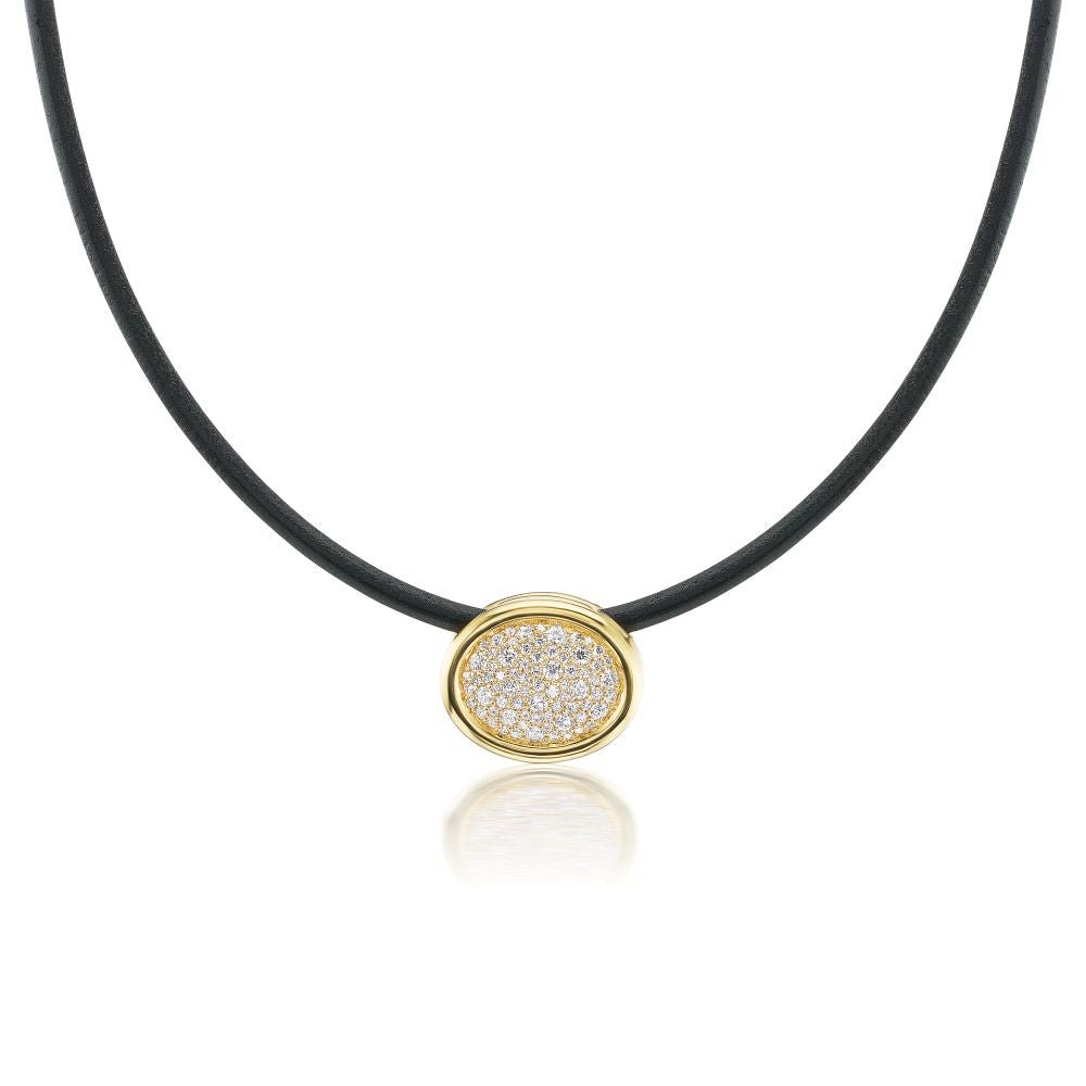 White Diamond Pavé Scuba Choker in Black Leather and Yellow Gold - MUSE Shop