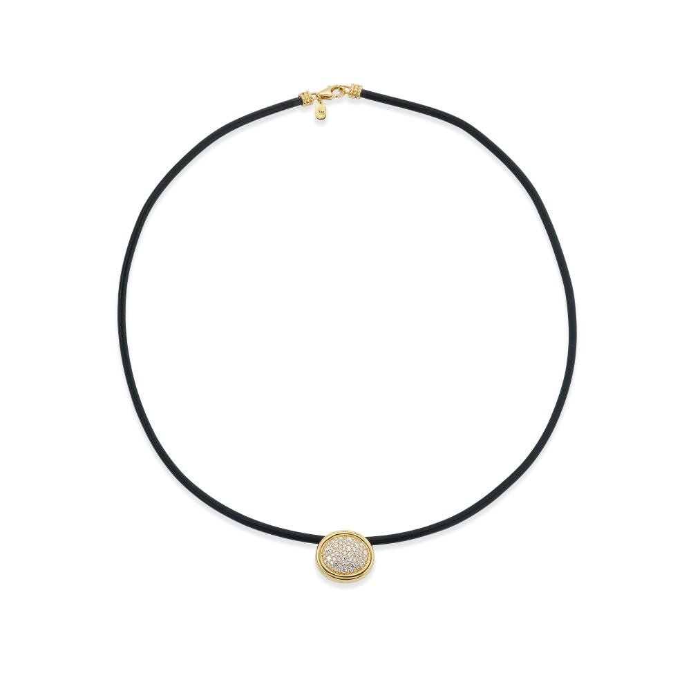 White Diamond Pavé Scuba Choker in Black Leather and Yellow Gold - MUSE Shop