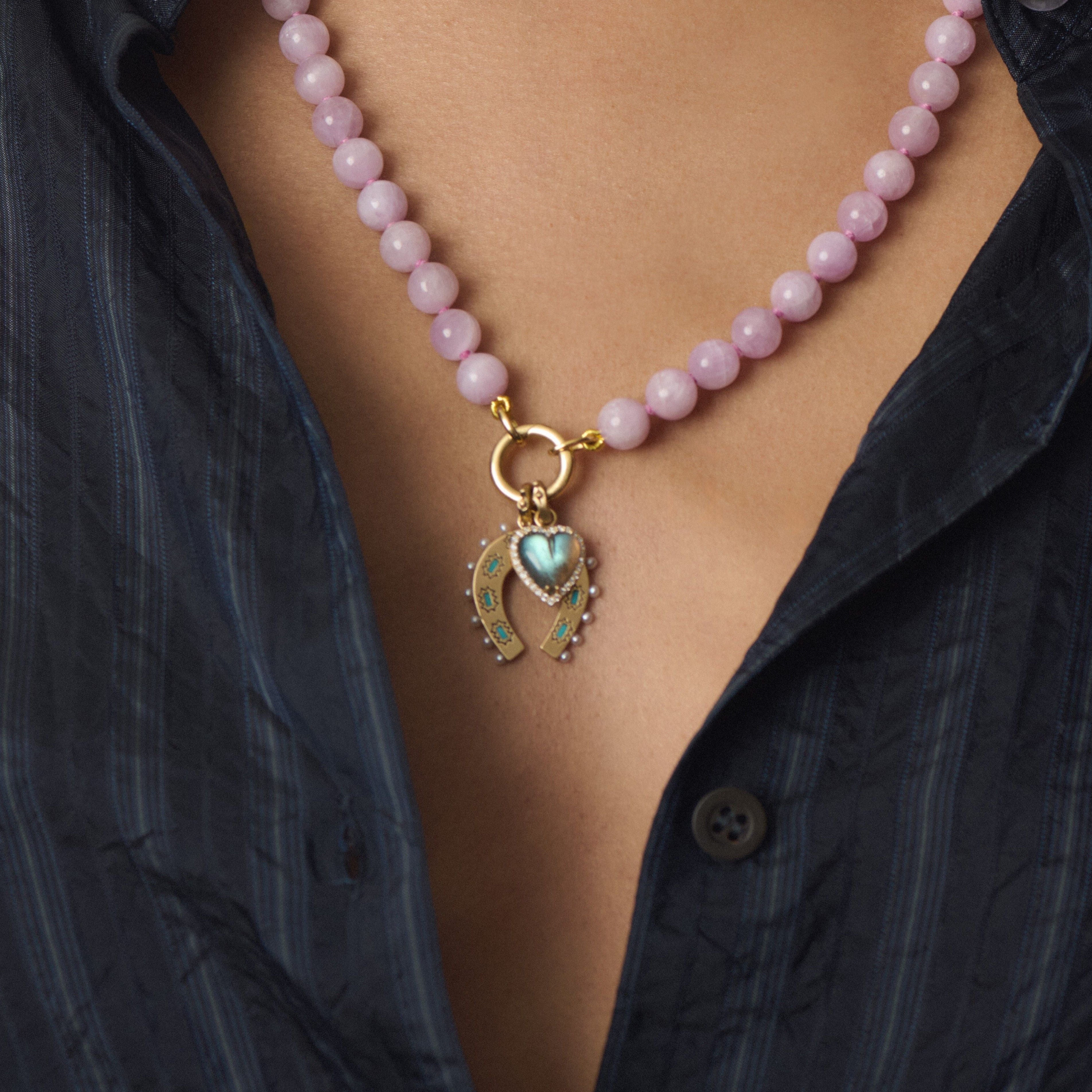 Holly Horseshoe Charm with Turquoise, Opal and Pearl
