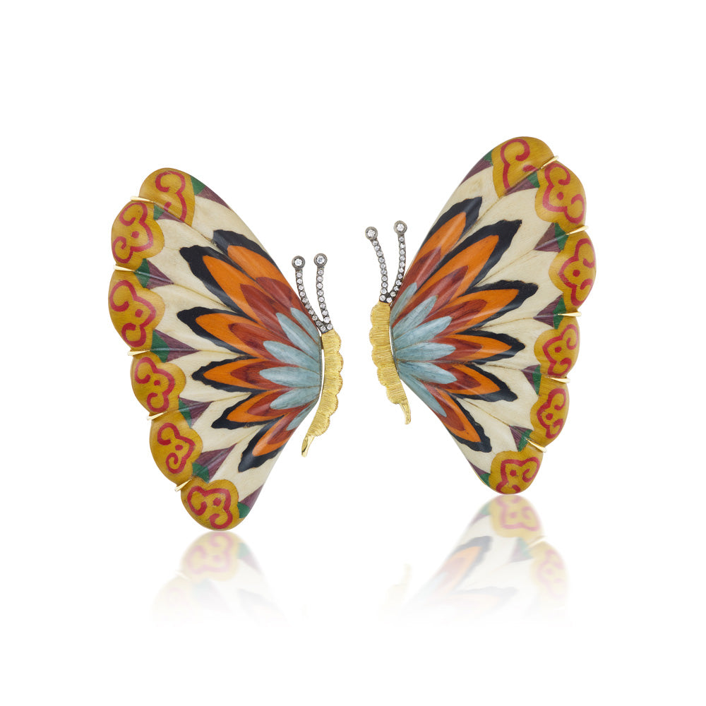 Orange Butterfly Marquetry Earrings