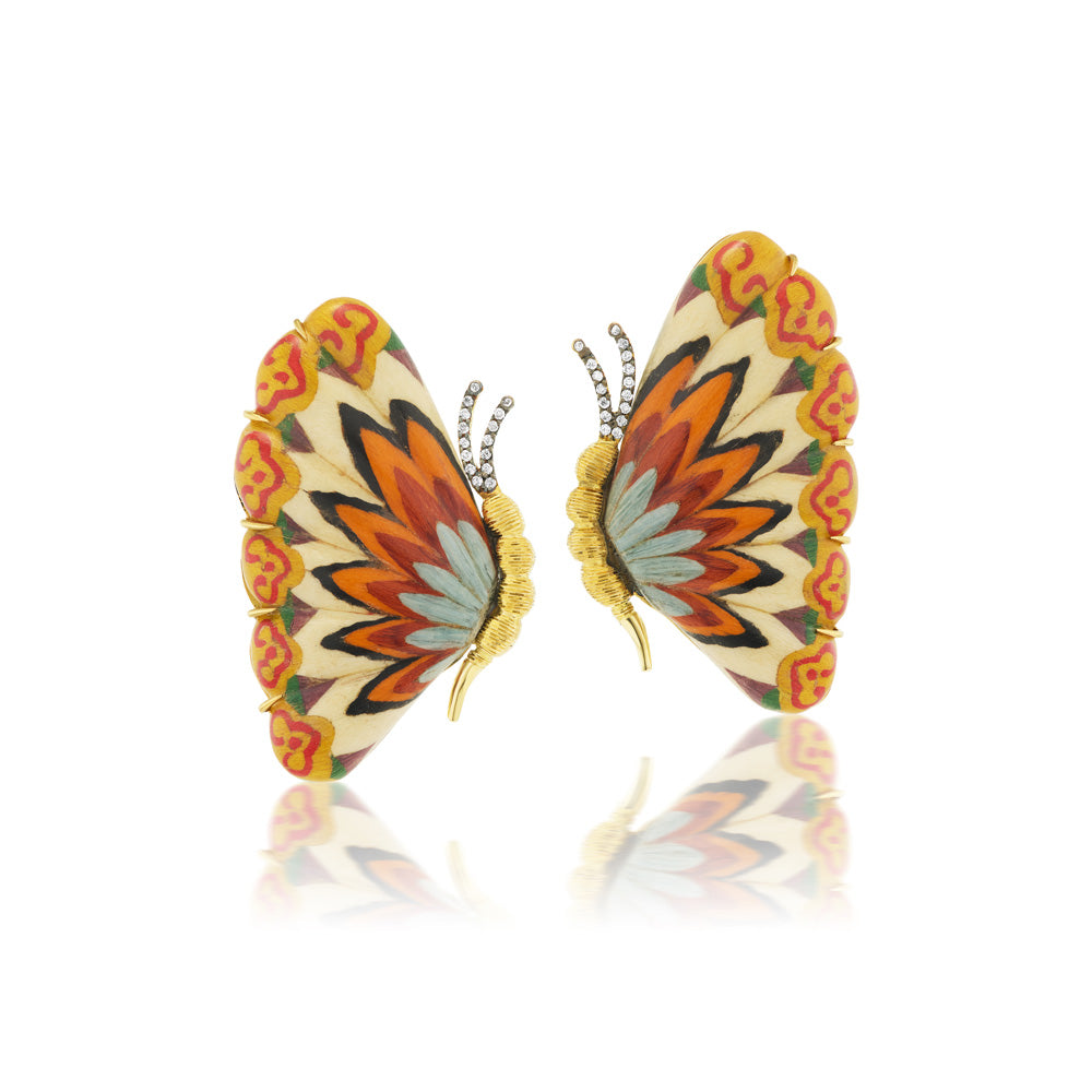 Orange Butterfly Marquetry Earrings