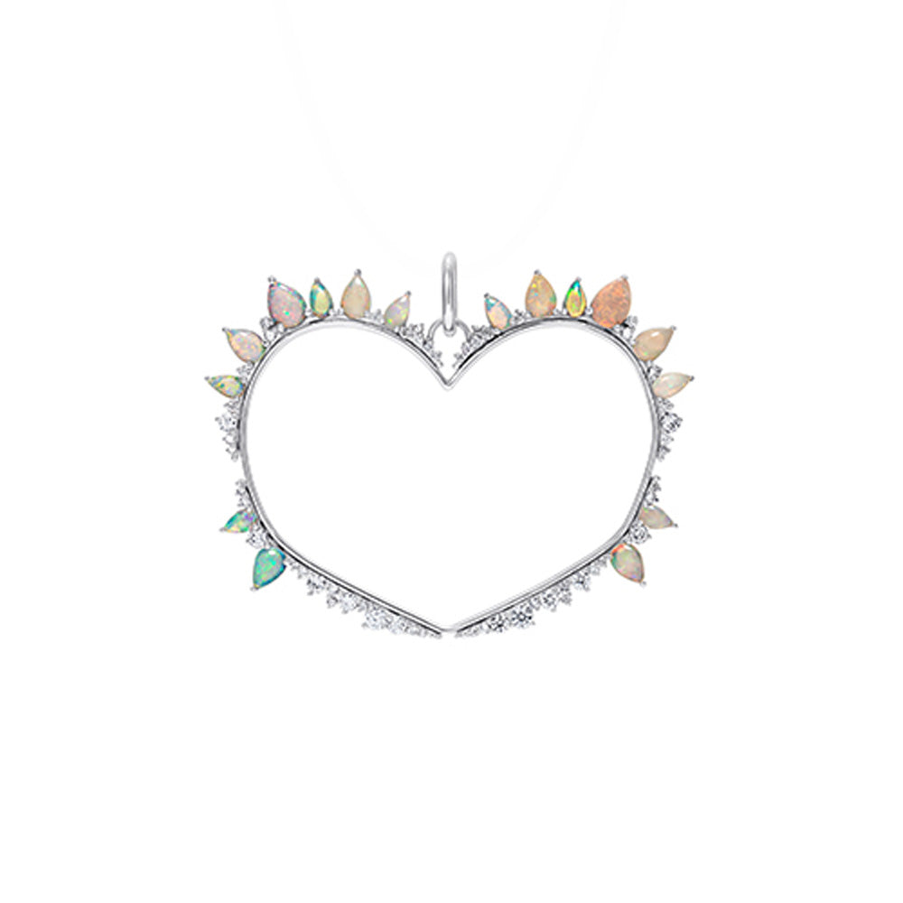 Opal and Diamond Heart Charm