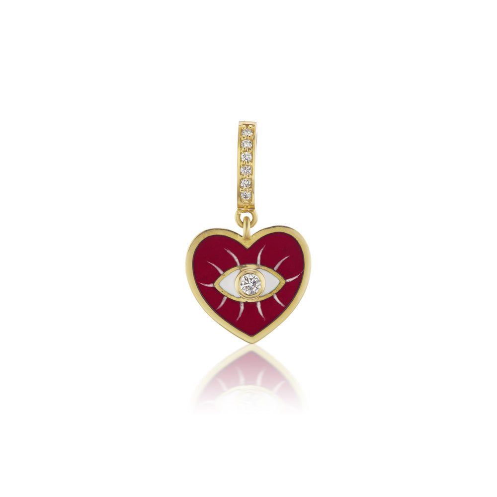 Wine Diamond Evil Eye Heart Charm