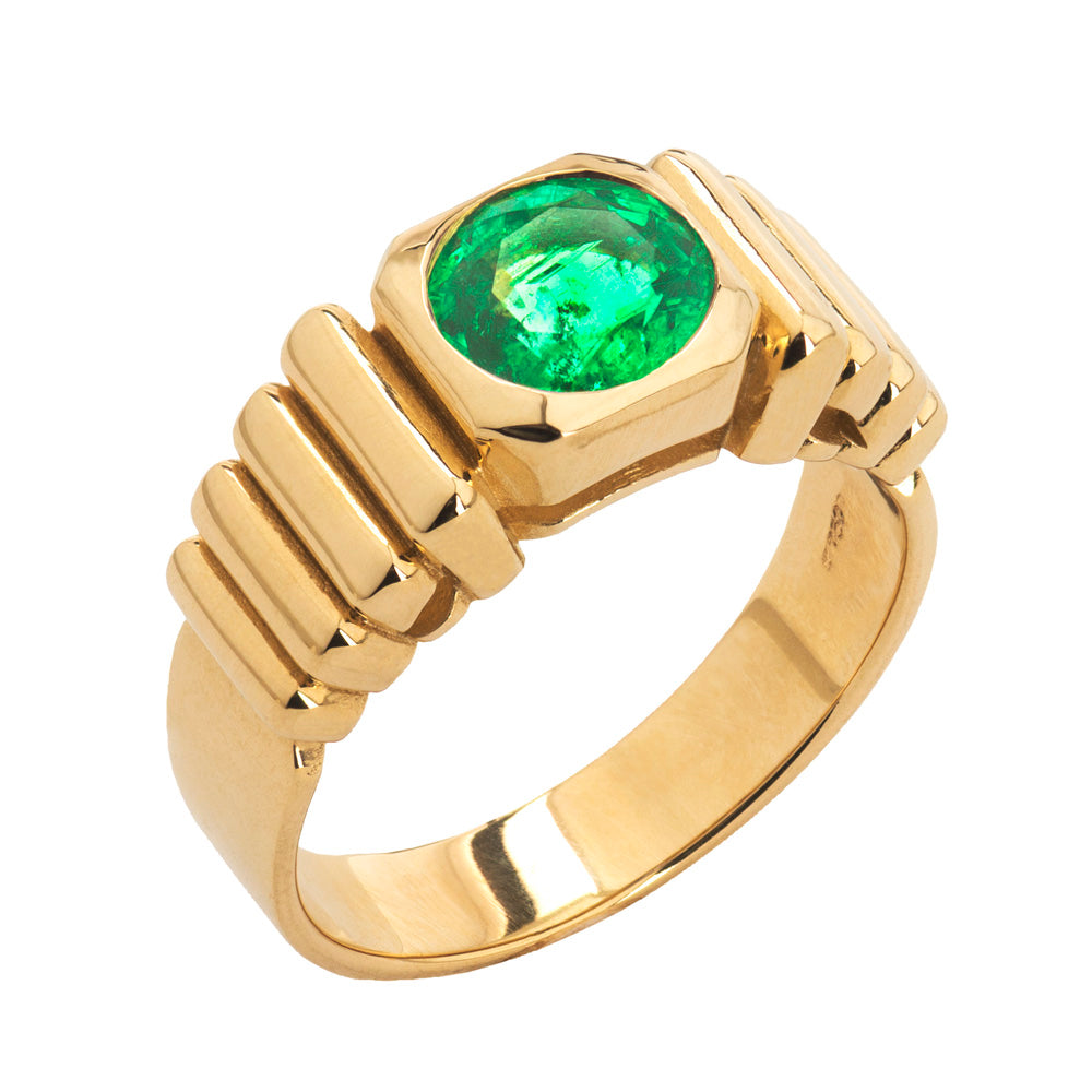 Emerald Inca Signet Ring