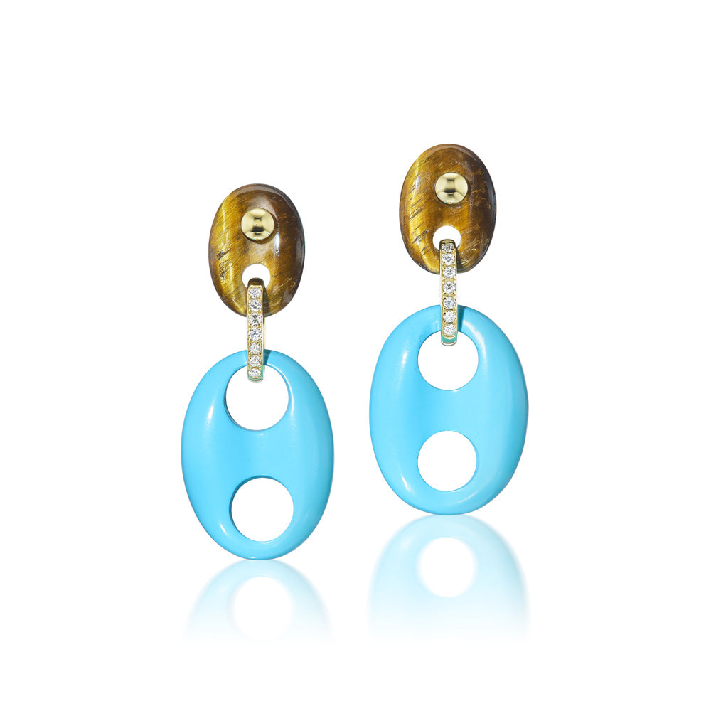 Stone Double Mariner Link Earrings