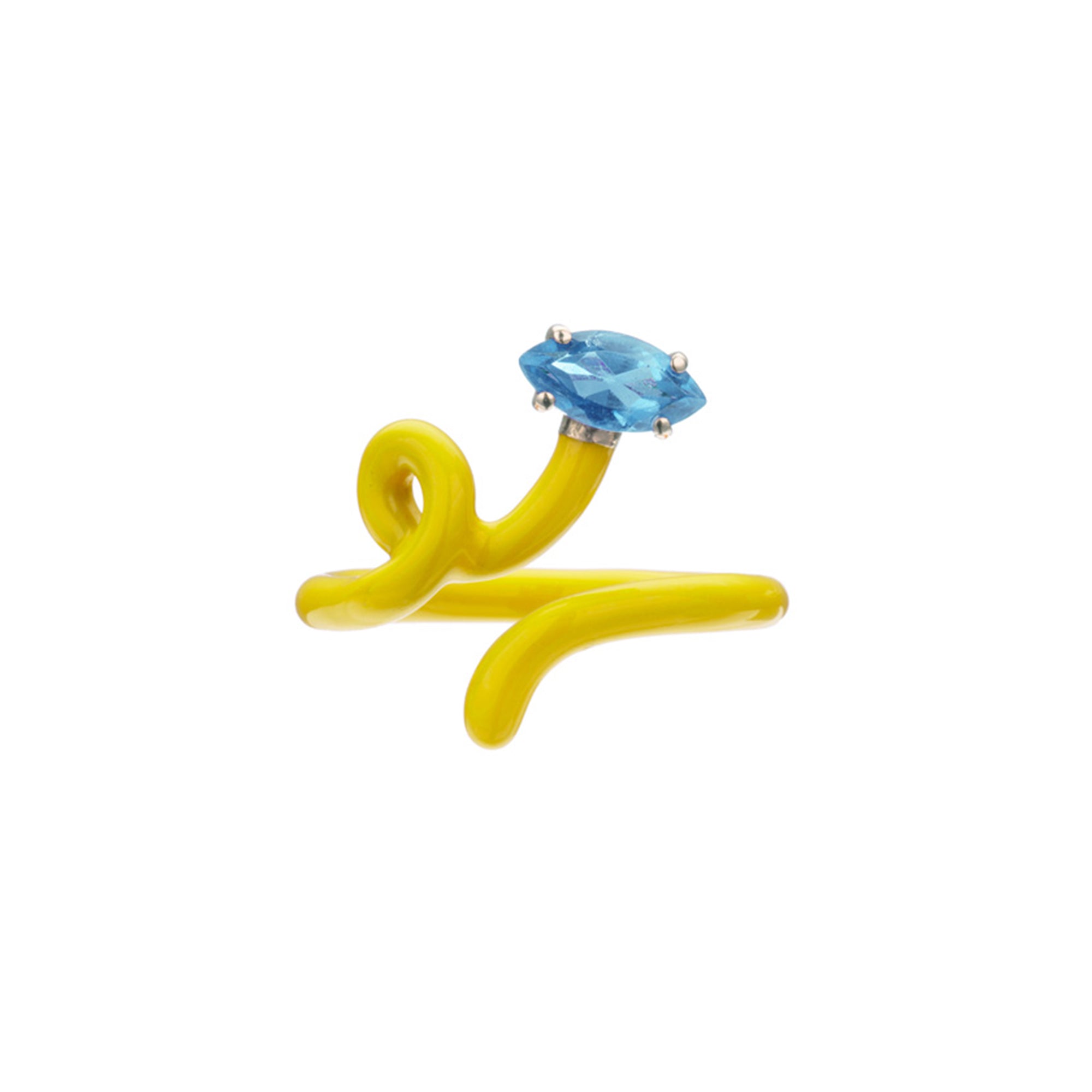 Blue Topaz & Sunflower Marquise Baby Tendril Vine Ring
