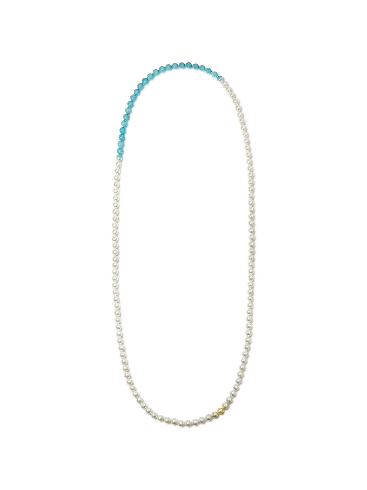 Akoya Pearl and Turquoise Sectional Necklace with Yellow Gold