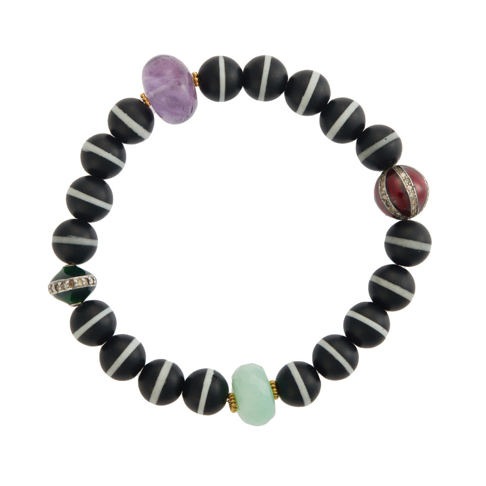 Black Onyx Striped Beaded Bracelet