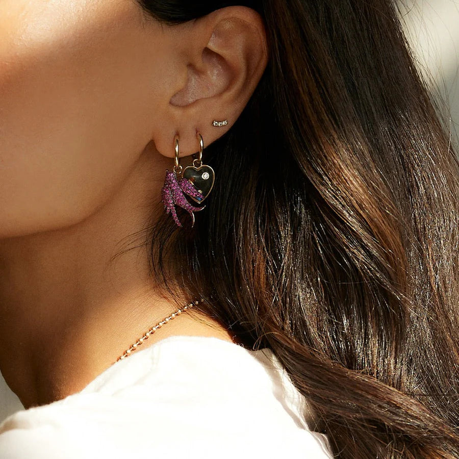 Labradorite Heart Huggie Anne Earrings in Yellow Gold