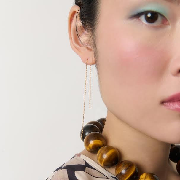 Yellow Gold Thread Chain Earrings in 150mm
