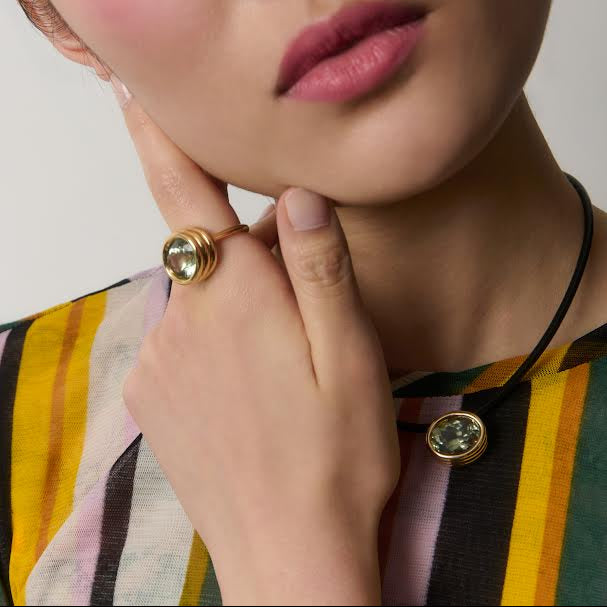 Green Amethyst Scuba Ring in Yellow Gold