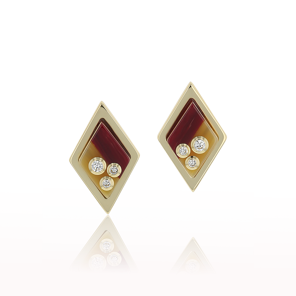 Rhombus Bakelite + Diamond Stud Earrings
