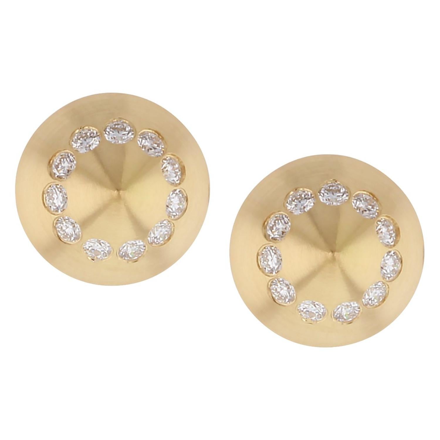 Cone Shapped Matte Gold Diamond Row Stud Earrings